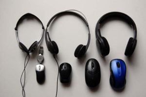 Selection of my wireless headsets and wireless computer mouse over the years