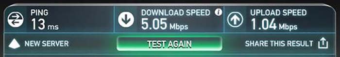 Speed test results for WiFi at the Moka House cafe.